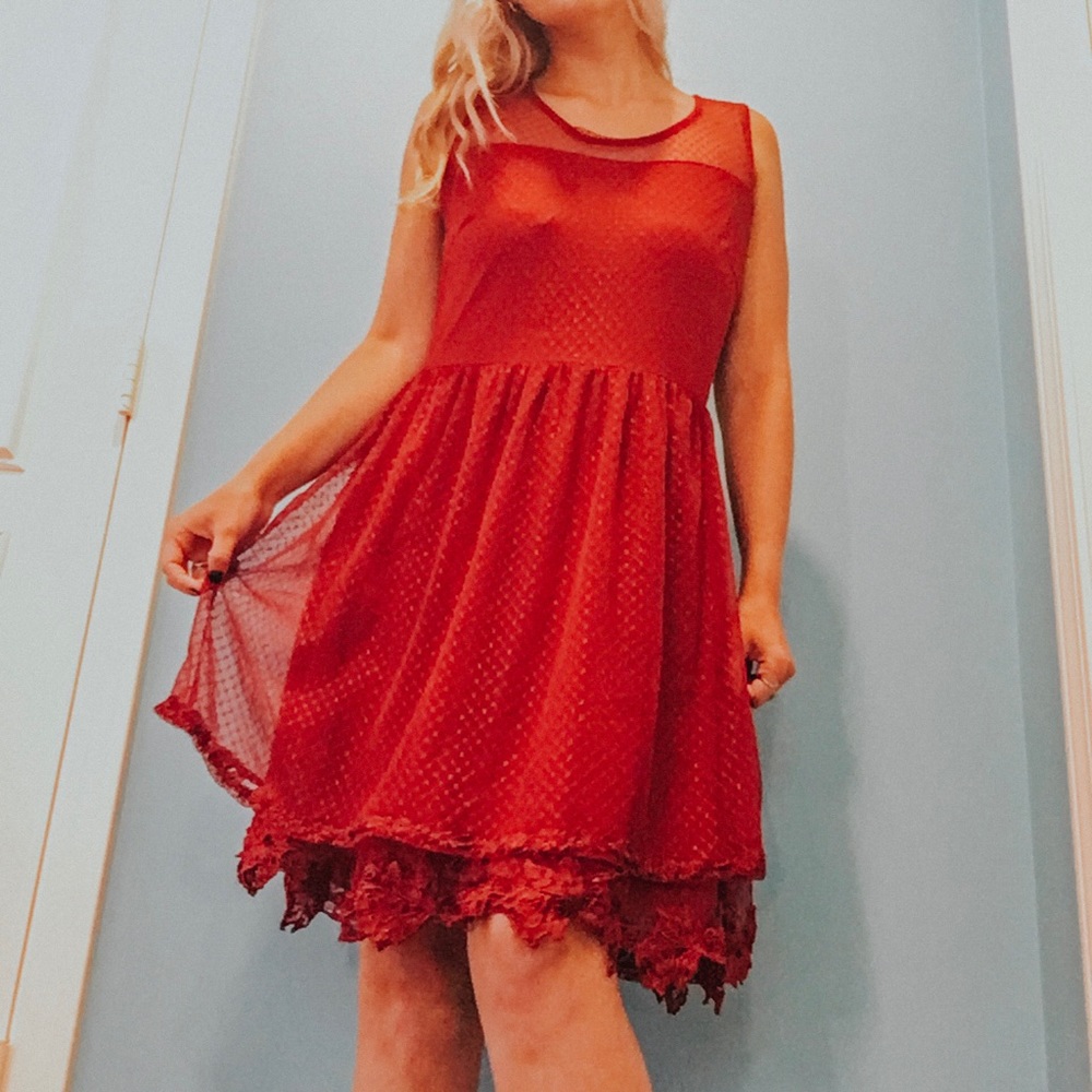 Altar’d State Gorgeous Sleeveless Red Lace Dress